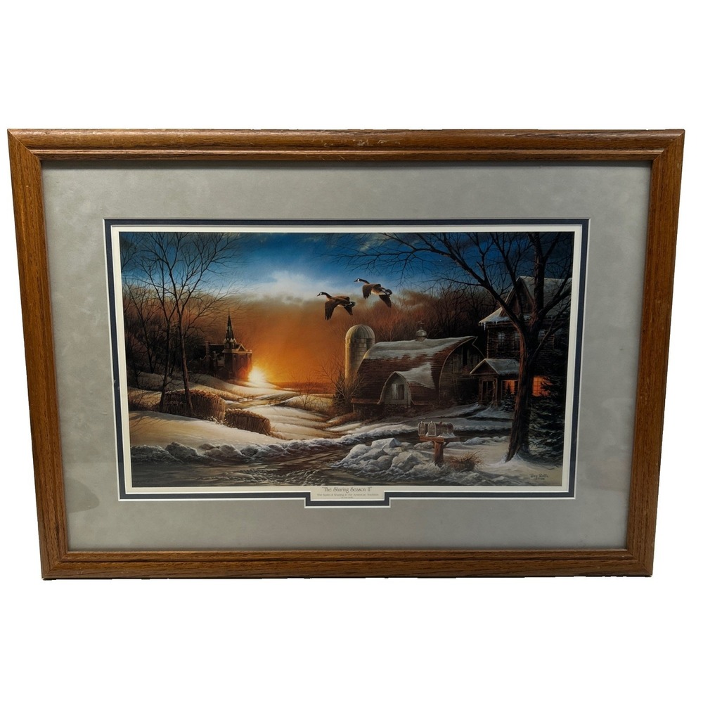 Vintage Terry Redlin The Sharing Season 2 Framed Wildlife Art Print Deer Cabin